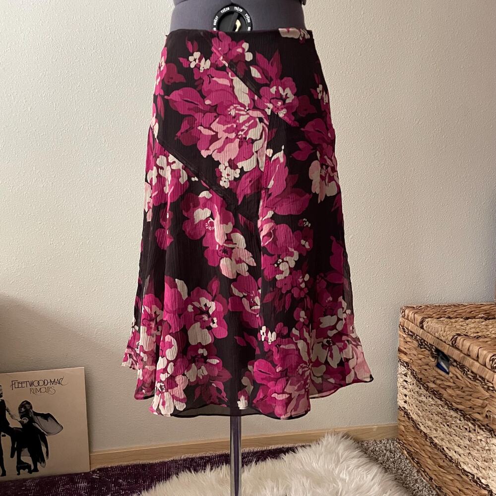 Y2K vtg 2000s silk floral midi skirt nine west dark romantic fairy whimsigoth